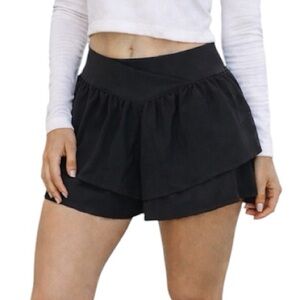 Black Layered Tier Ruffle Shorts Flowy Skort Style Workout Casual Summer Size M